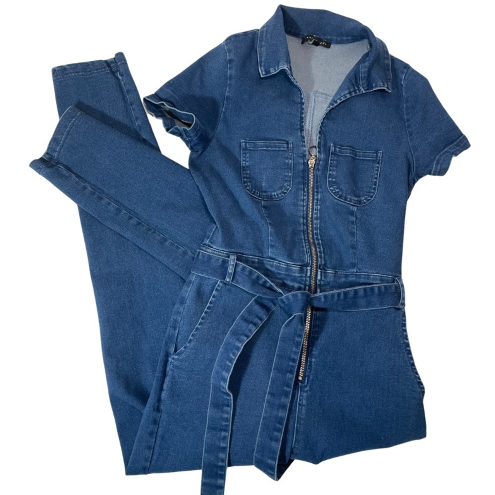 HAUTE MONDE Denim Jumpsuit | Short Sleeve | Large